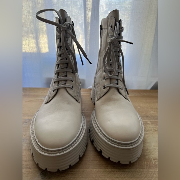 La Canadienne Yasmine Quilted Combat Boot In Bone Leather Size 8.5 New - Picture 2 of 12